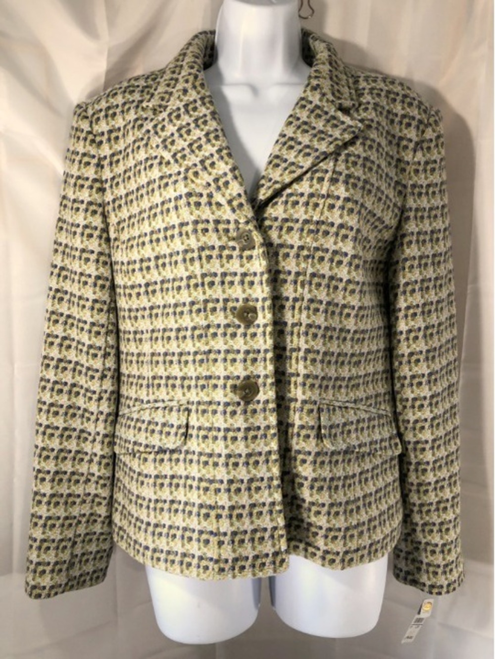 TALBOTS NEW 12P Green Blue Wool Blazer Jacket $198